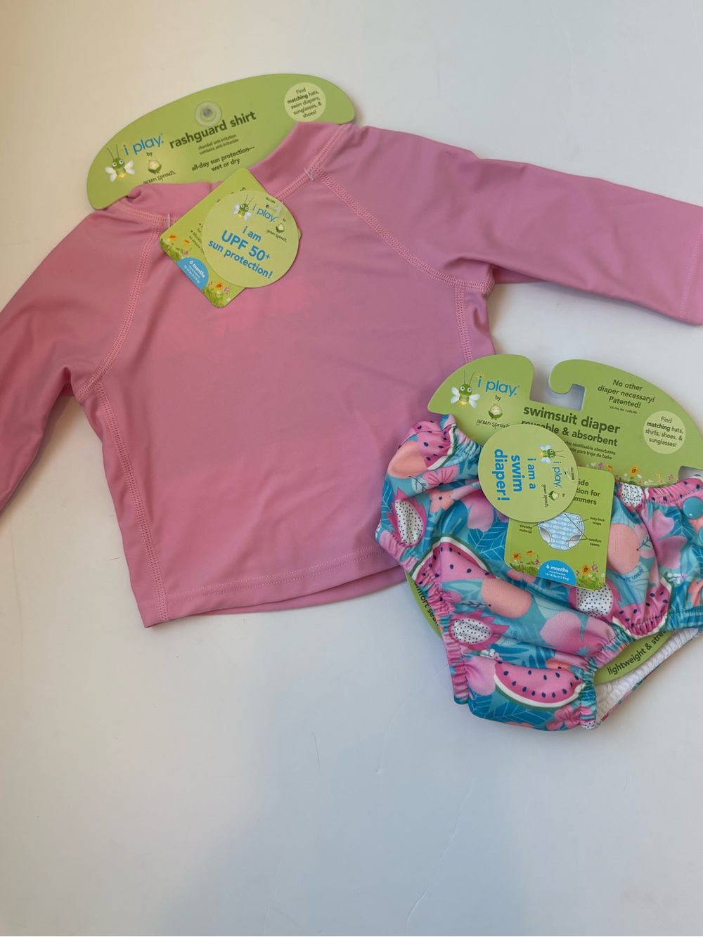 i play. green sprouts Pink Rashguard with Watermelon Swim Diaper Set NWT 6Months
